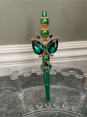Handmade Emerald Green Butterfly Jeweled Pen